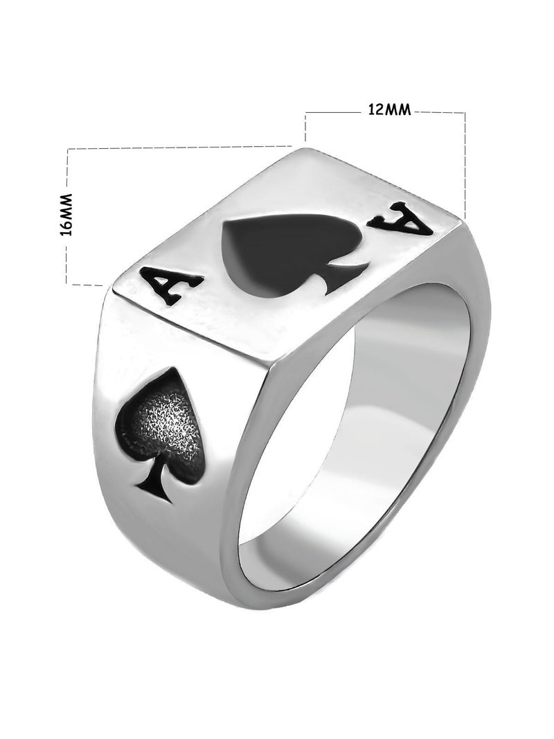 JAJAFOOK Men's Stainless Steel Ring, Poker Spade Ace, Black Silver,Sizes 10 - Image 2